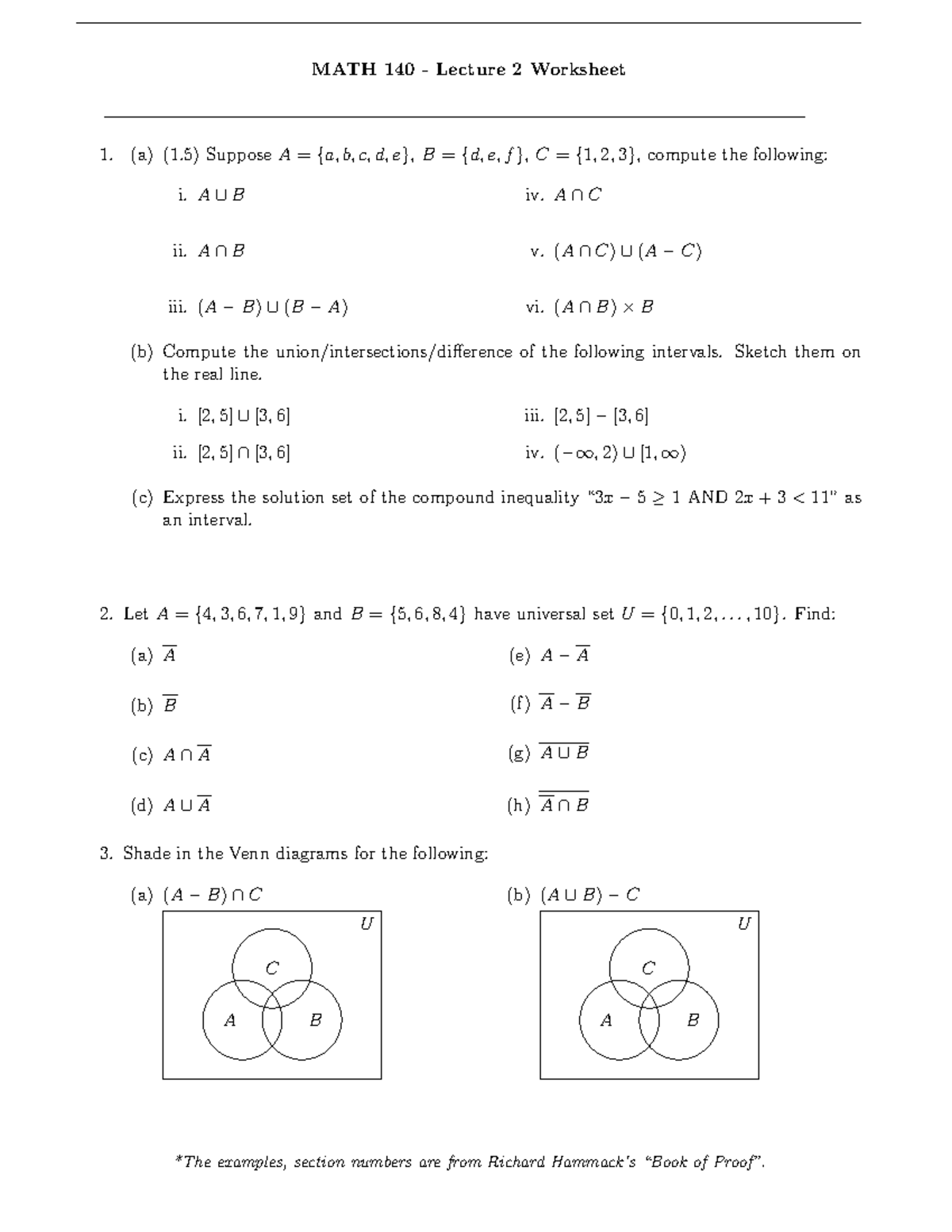 Worksheet 2 - Pre-Calculus - MATH 140 - Lecture 2 Worksheet (a) (1 ...