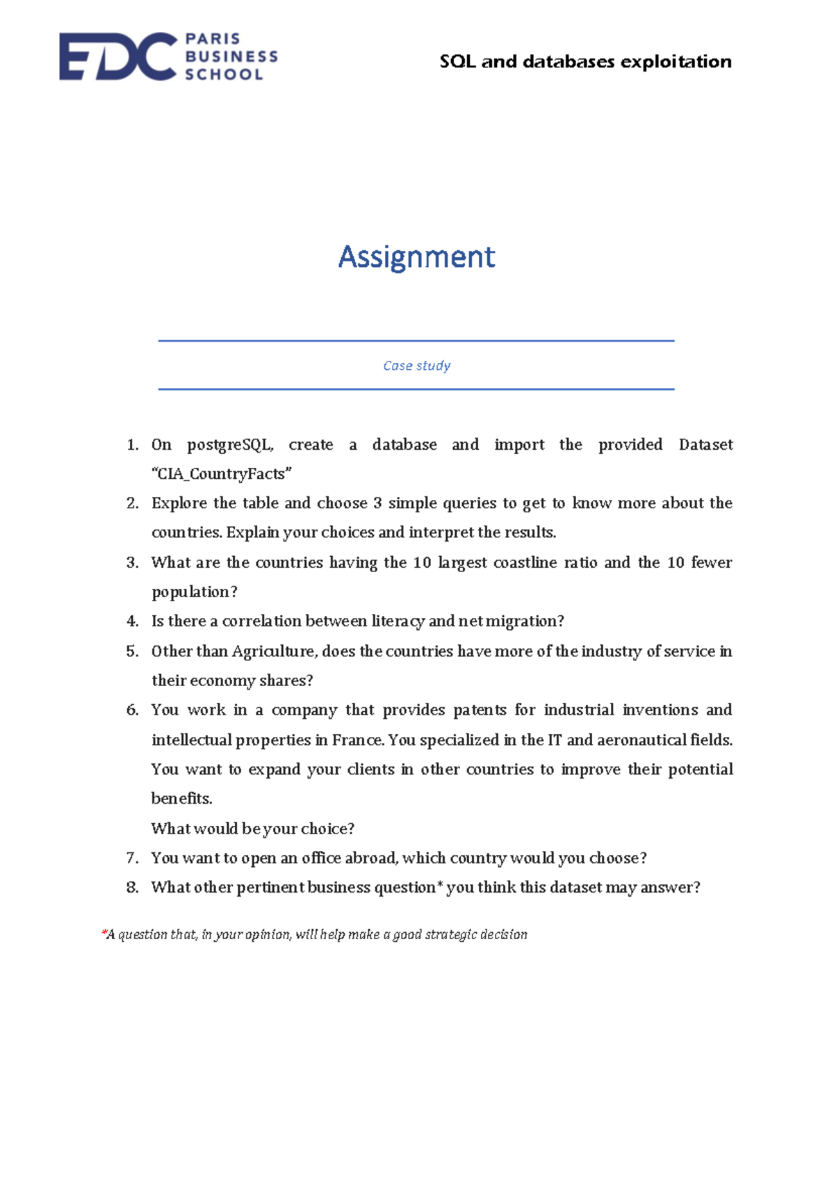 Assignment CIA - SQL and databases exploitation Assignment Case study 1 ...
