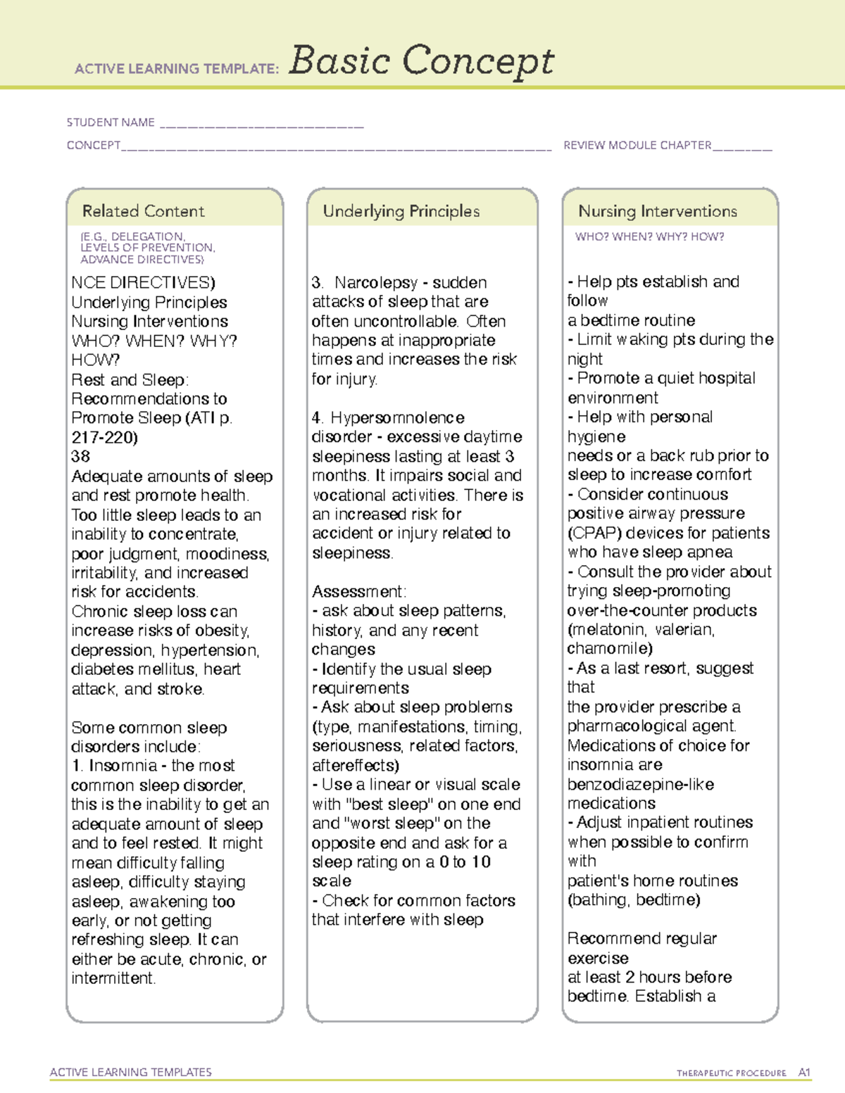 Promote Sleep - seep............................... - ACTIVE LEARNING ...