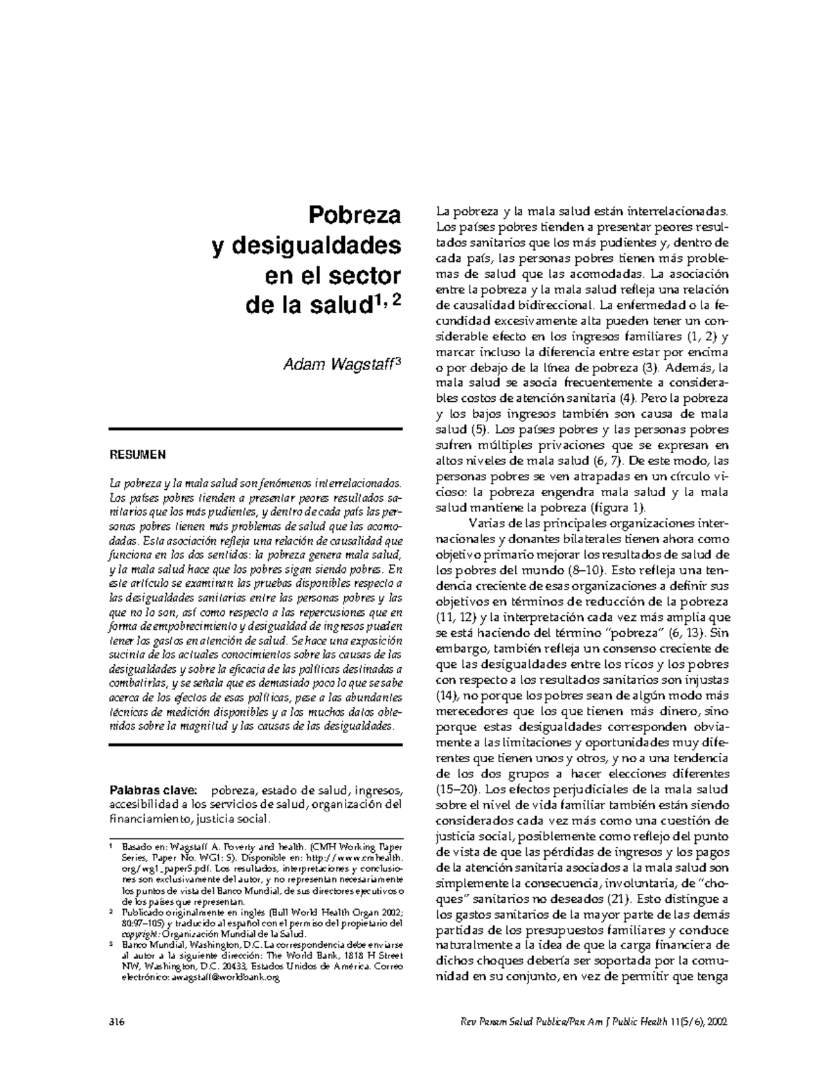 Pobreza y desigualdades en el sector de la salud Adam Wagastaff(2 ...