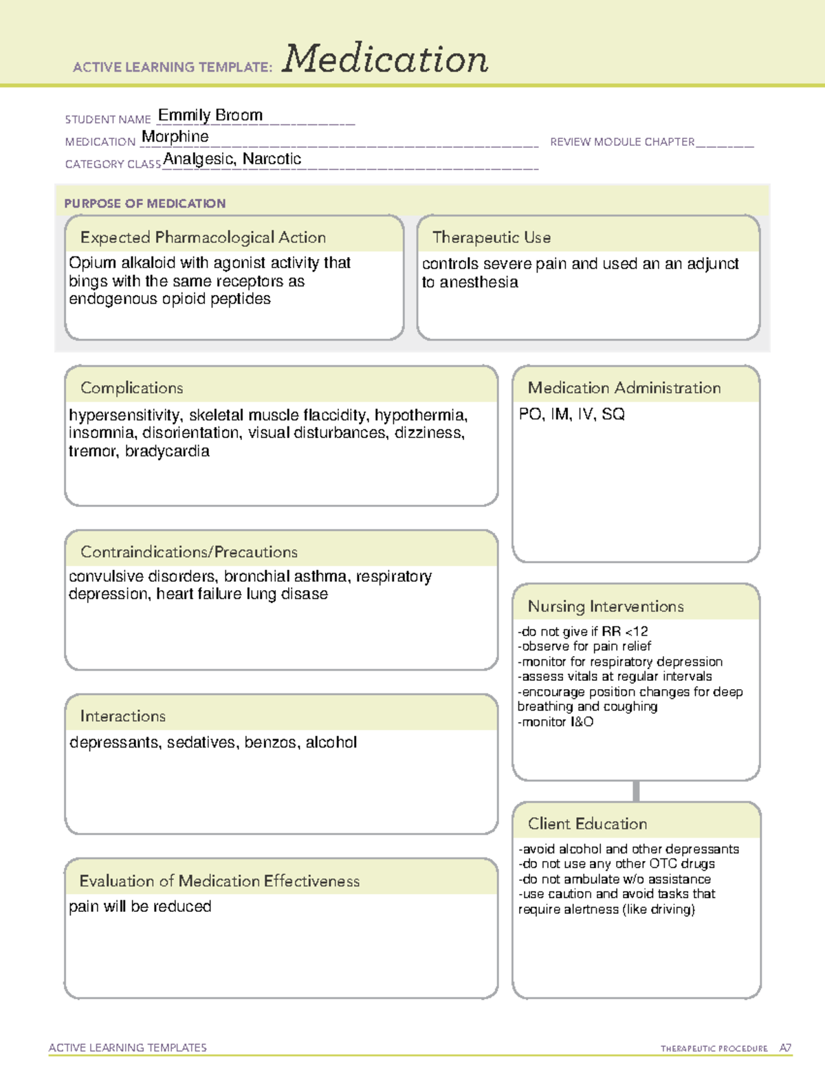 Morphine Med Template - Nur2502 - Studocu