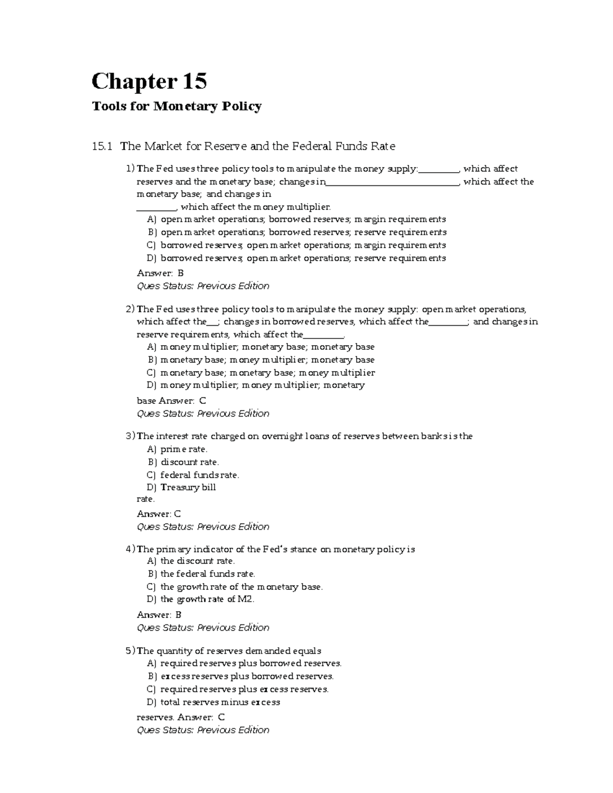 MCQs Chapters 156 - The monetary policy-converted - Chapter 15 Tools ...
