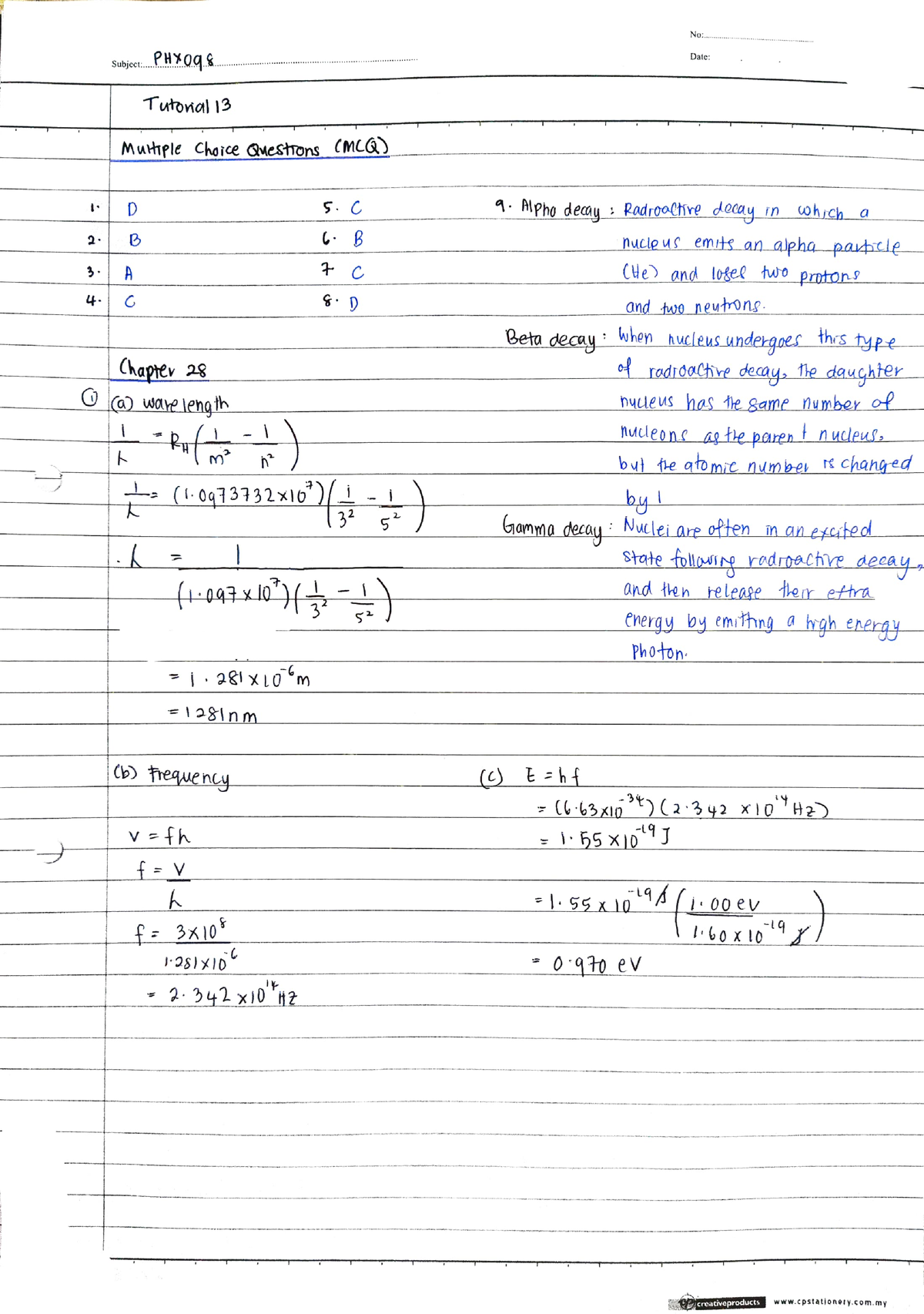 Tutorial 13 foundation of physic II - NO. Subject. PHOQ ...