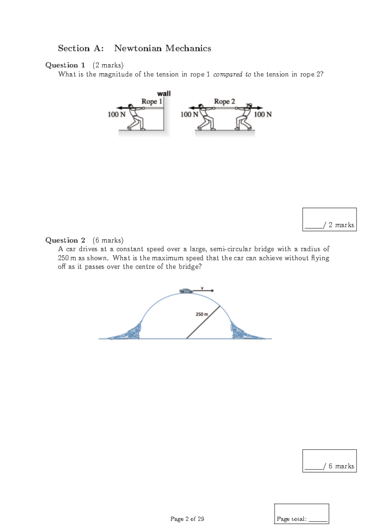 Exam 1 2016, questions - Section A: Newtonian Mechanics Question 1 (2 ...