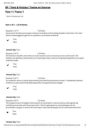 Test 2 WVNS 221 - 09 | Tests & Quizzes / Toetse En Vasvrae Test 2 ...