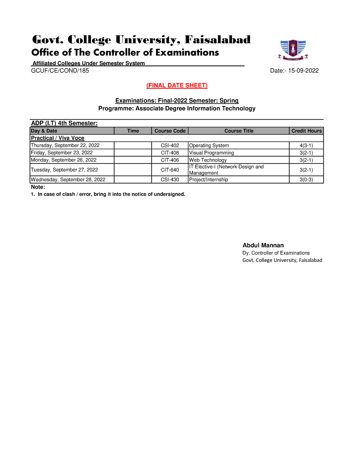 practical-date-sheet-spring-2022-day-date-time-course-code-course