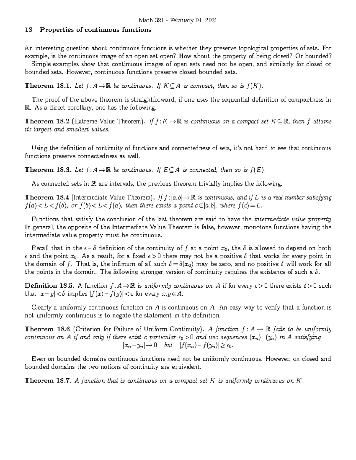 Note18 - study notes - Math 321 - February 01, 2021 18 Properties of ...