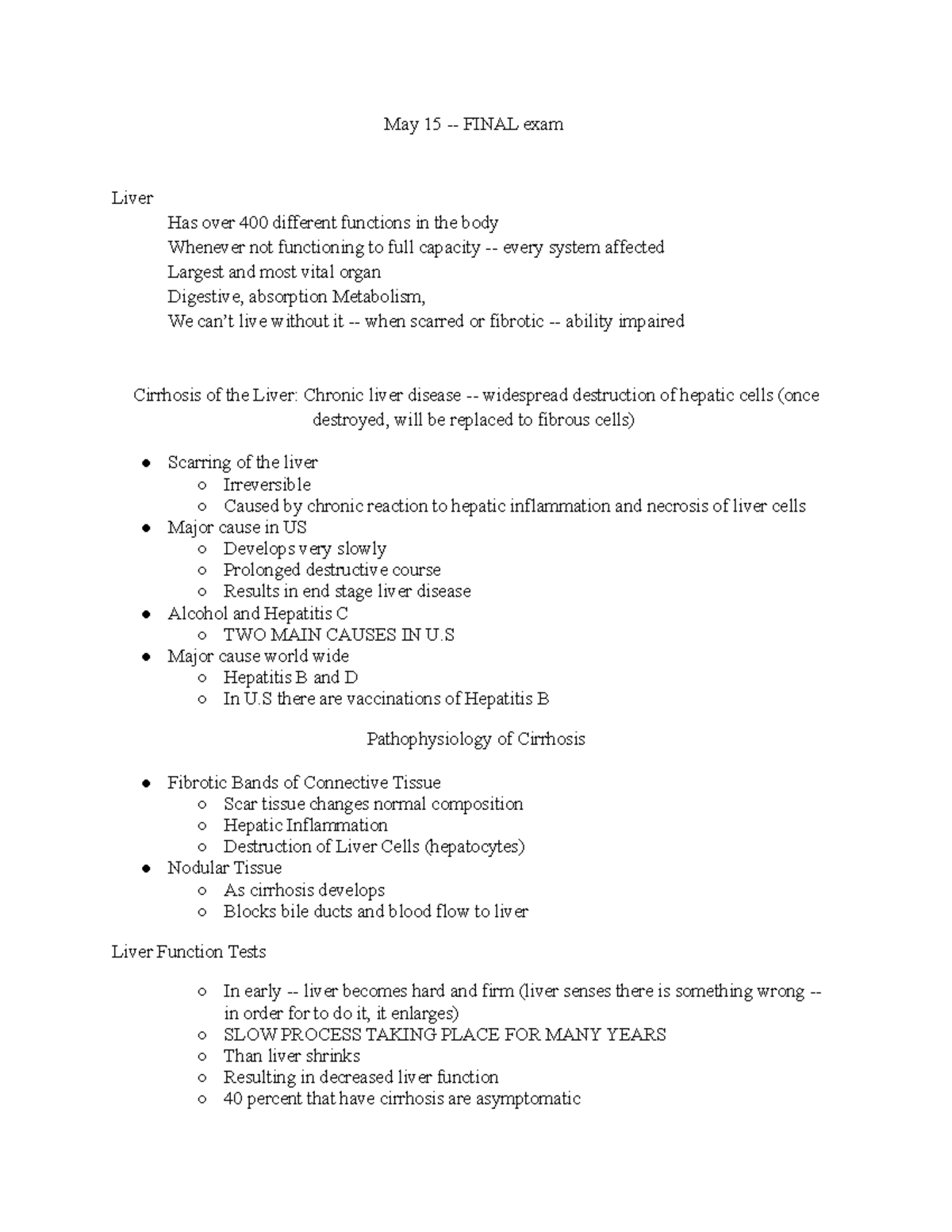 Patho Liver - Nursing Research Lecture Notes - May 15 - FINAL exam