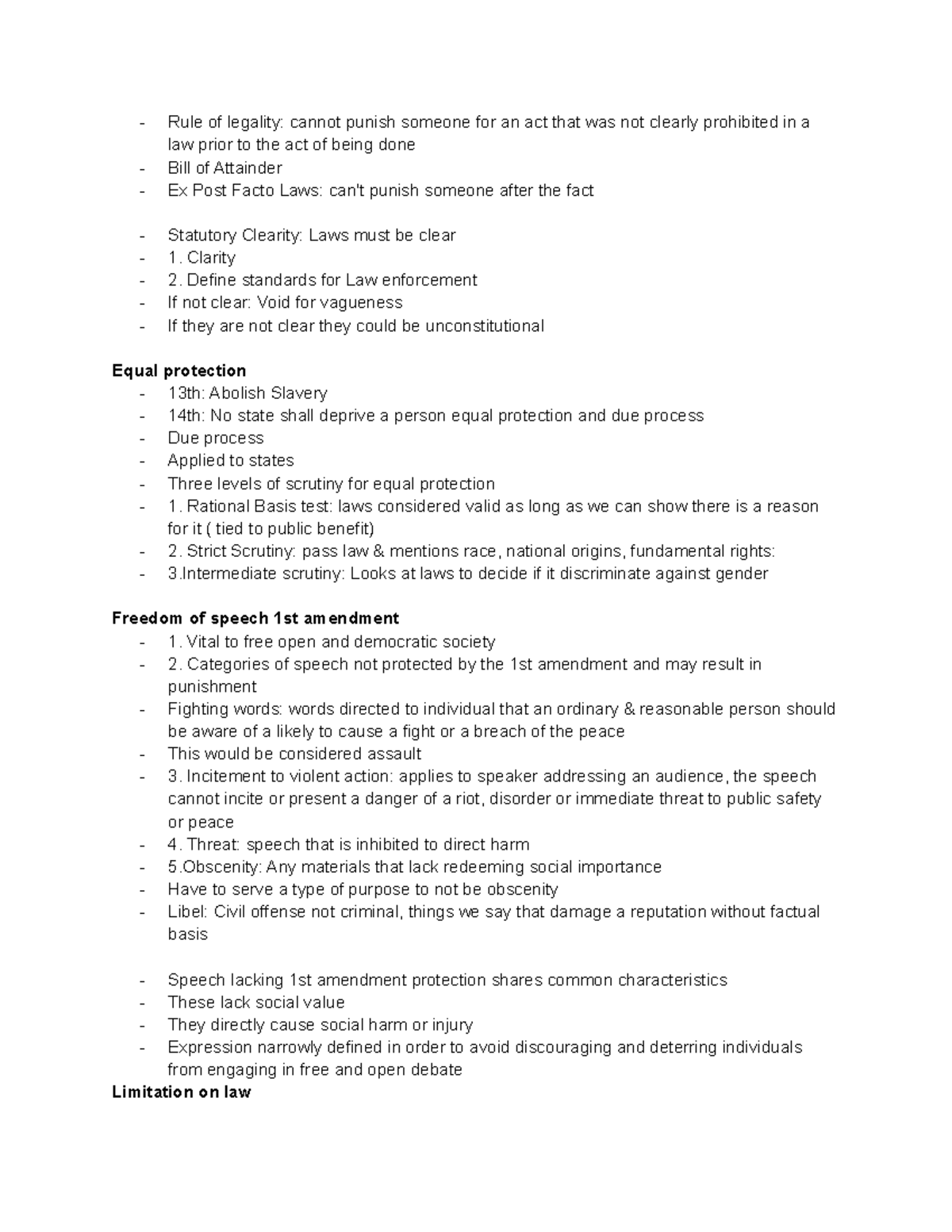 Chapter 2 Constitutional limitations - Rule of legality: cannot punish ...