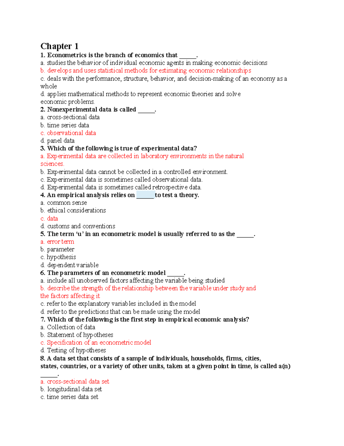 MID Testbank - Chapter 1 Econometrics is the branch of economics that ...