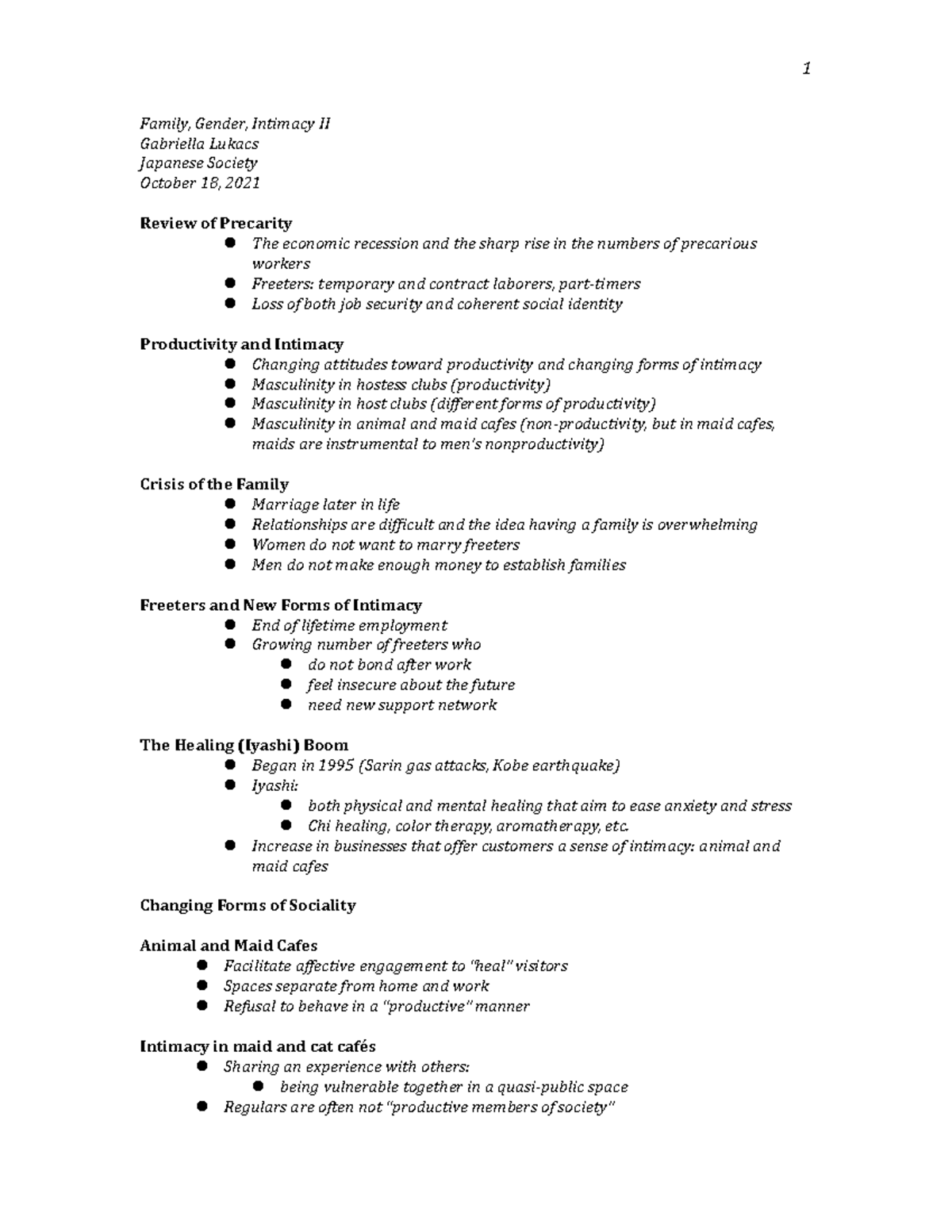 Lecture Outline 2/24 - Family, Gender, Intimacy II Gabriella Lukacs ...