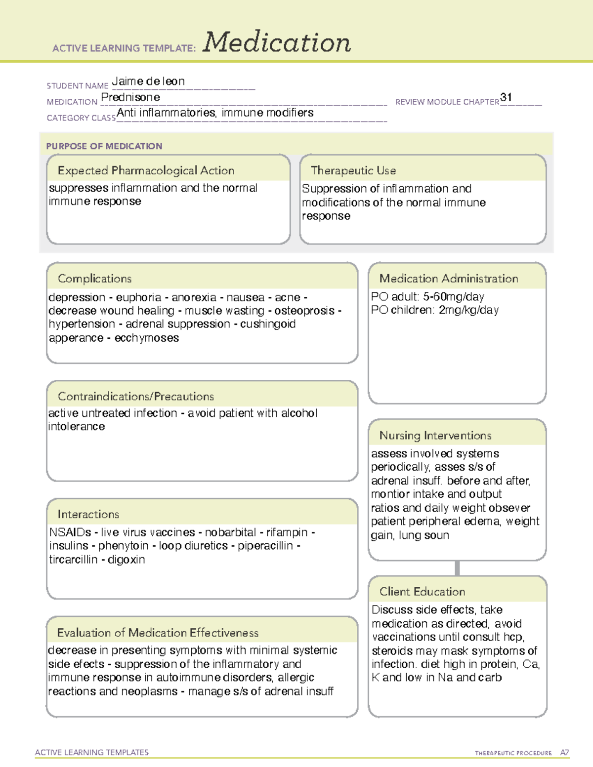 Prednisone 31 - n otes - ACTIVE LEARNING TEMPLATES THERAPEUTIC ...