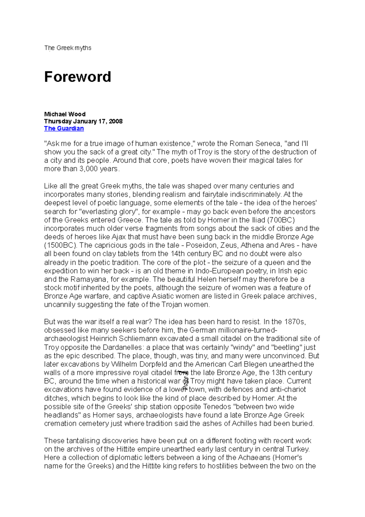 5. The Trojan war - Page 1 The Greek myths Foreword Michael Wood ...