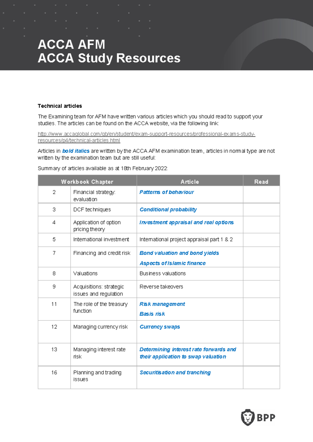 Microsoft Word - AFM ACCA Support Resources - ACCA AFM ACCA Study ...