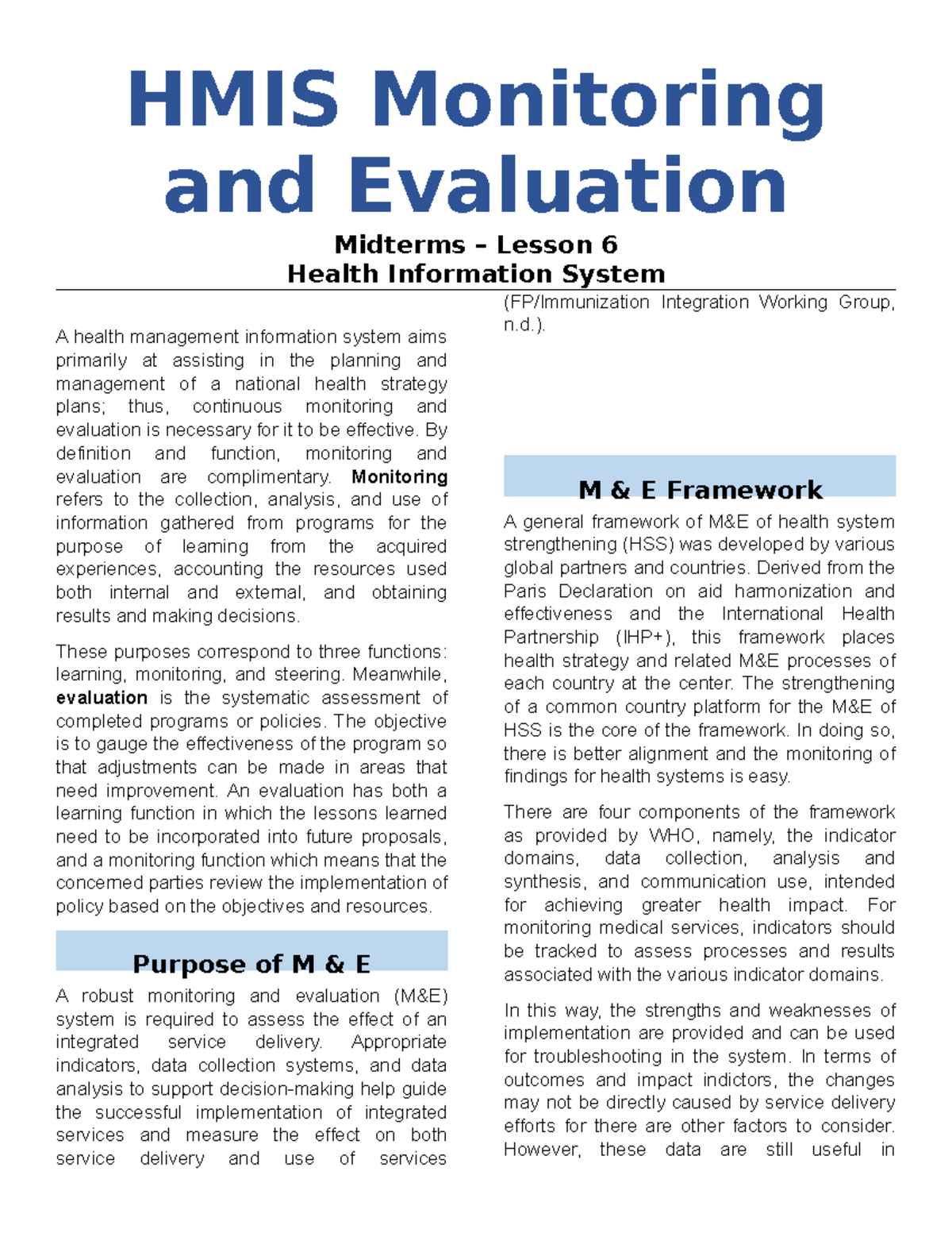 l6-hmis-monitoring-and-evaluation-medical-technology-ubian-studocu