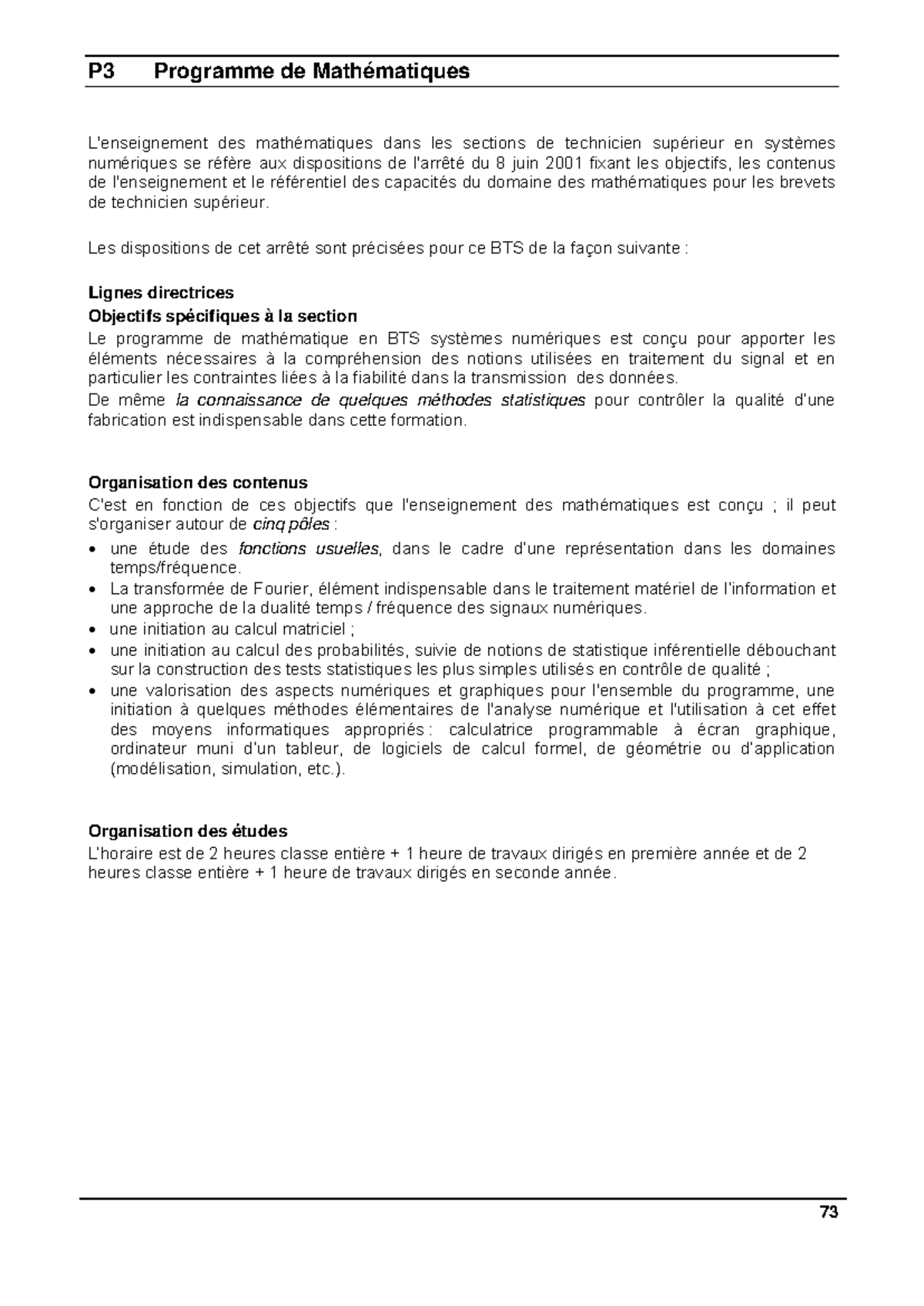 Referentiel Partie Mathématiques BTS SN - P3 Programme de Mathématiques ...