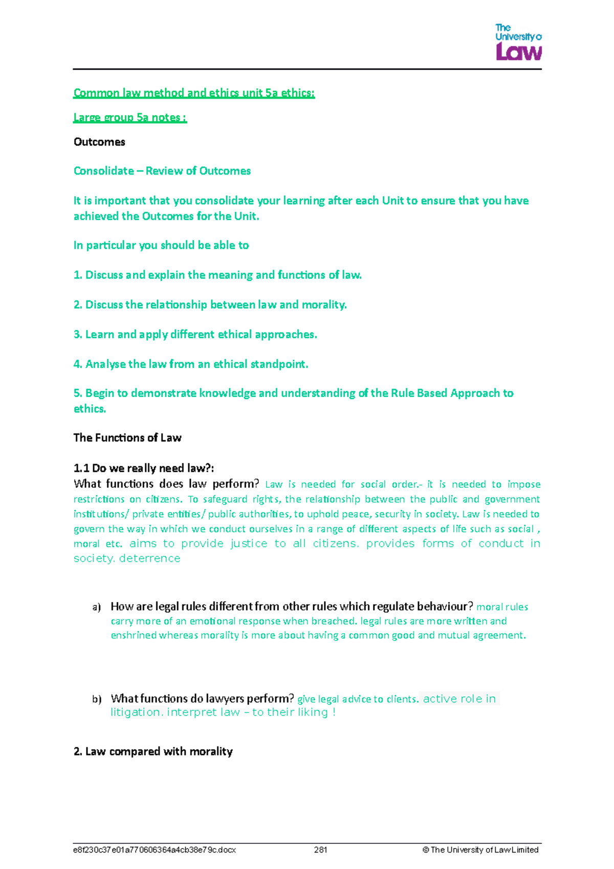 Common law 5a - ,llll - Common law method and ethics unit 5a ethics ...