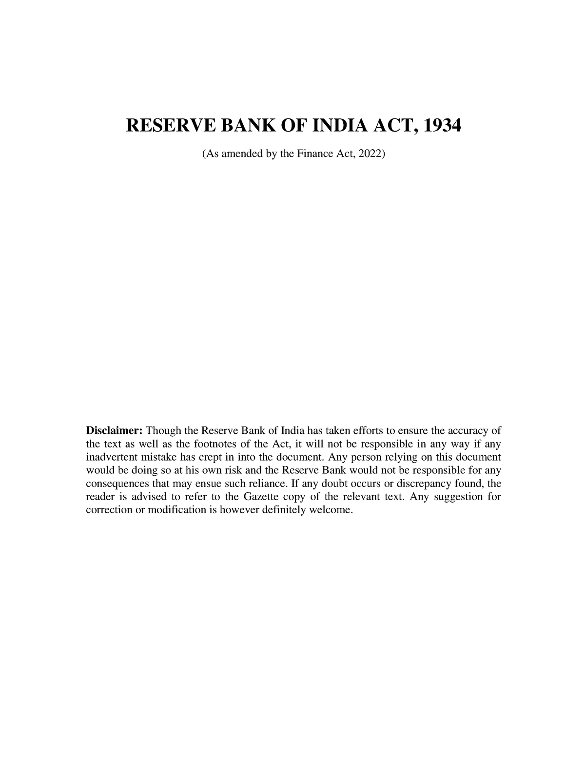 RBI Act 1934 - Bbbbbb - RESERVE BANK OF INDIA ACT, 1934 (As Amended By ...