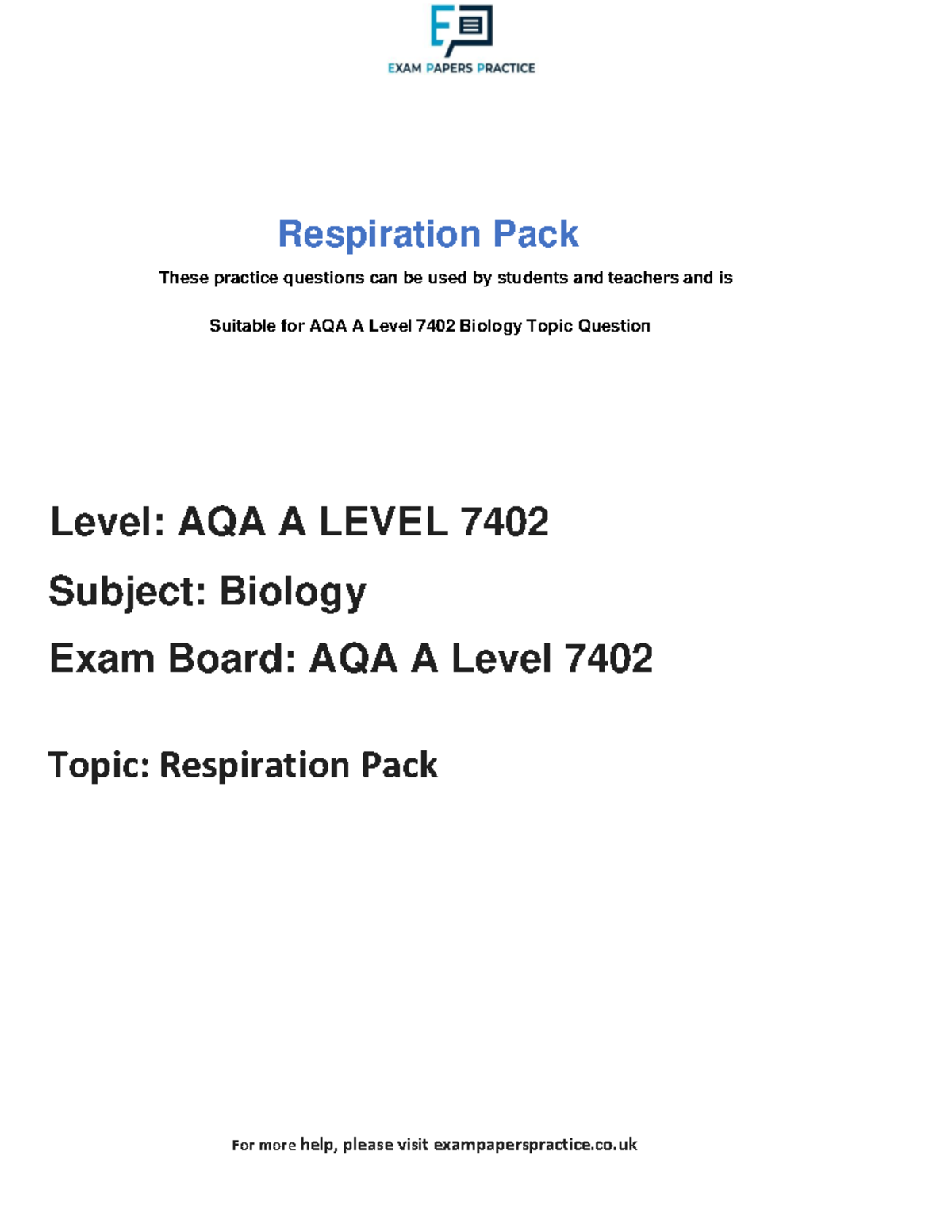 Respiration past paper - Respiration Pack These practice questions can ...