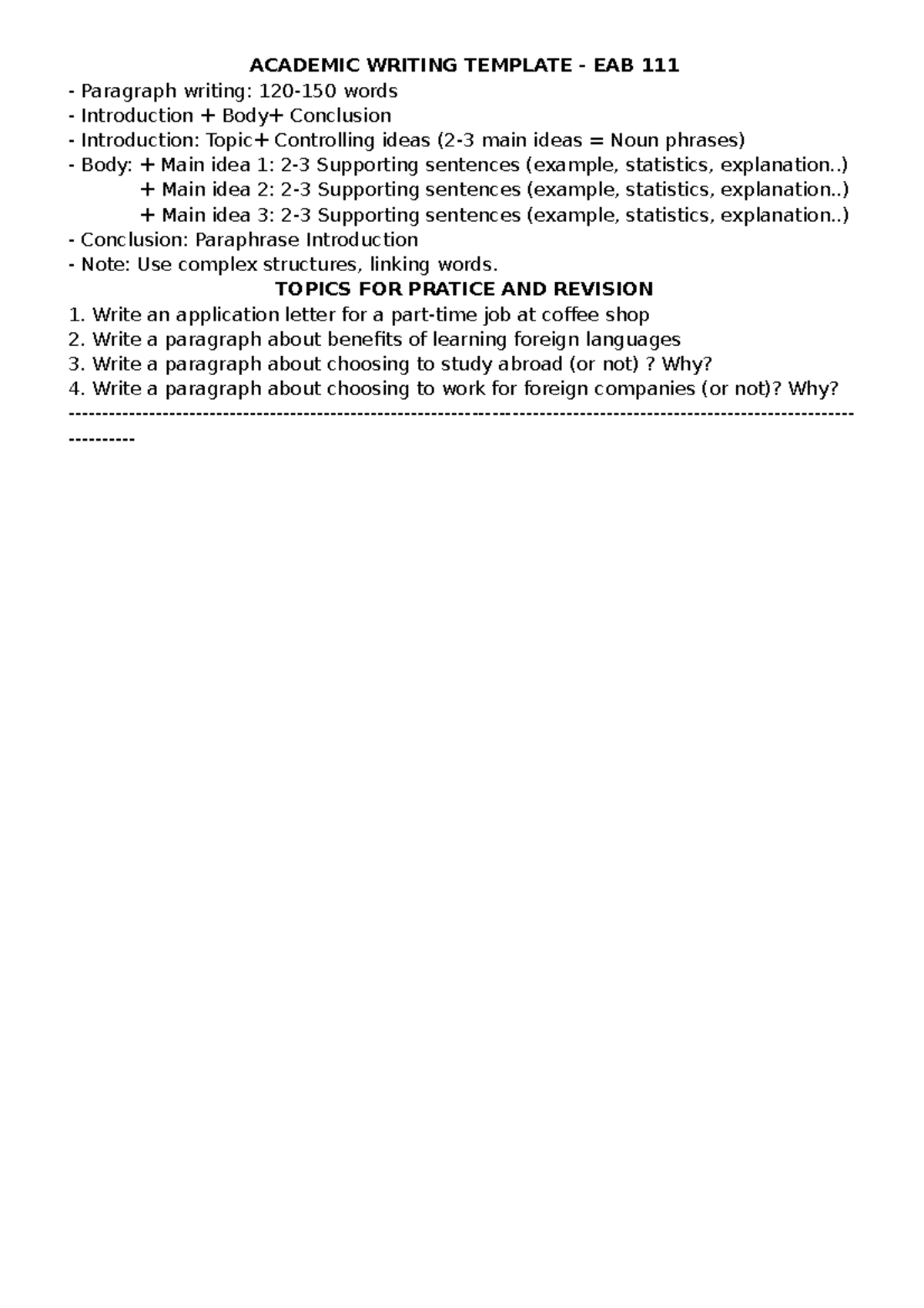 Academic writing template- EAB 111 - ACADEMIC WRITING TEMPLATE - EAB ...