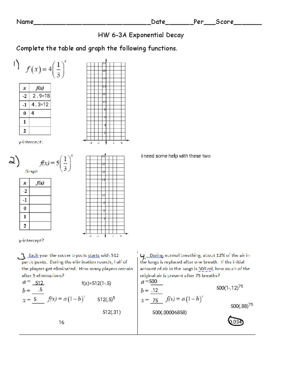 HW 6-3A Exponential Decay - Name_____________________________Date ...