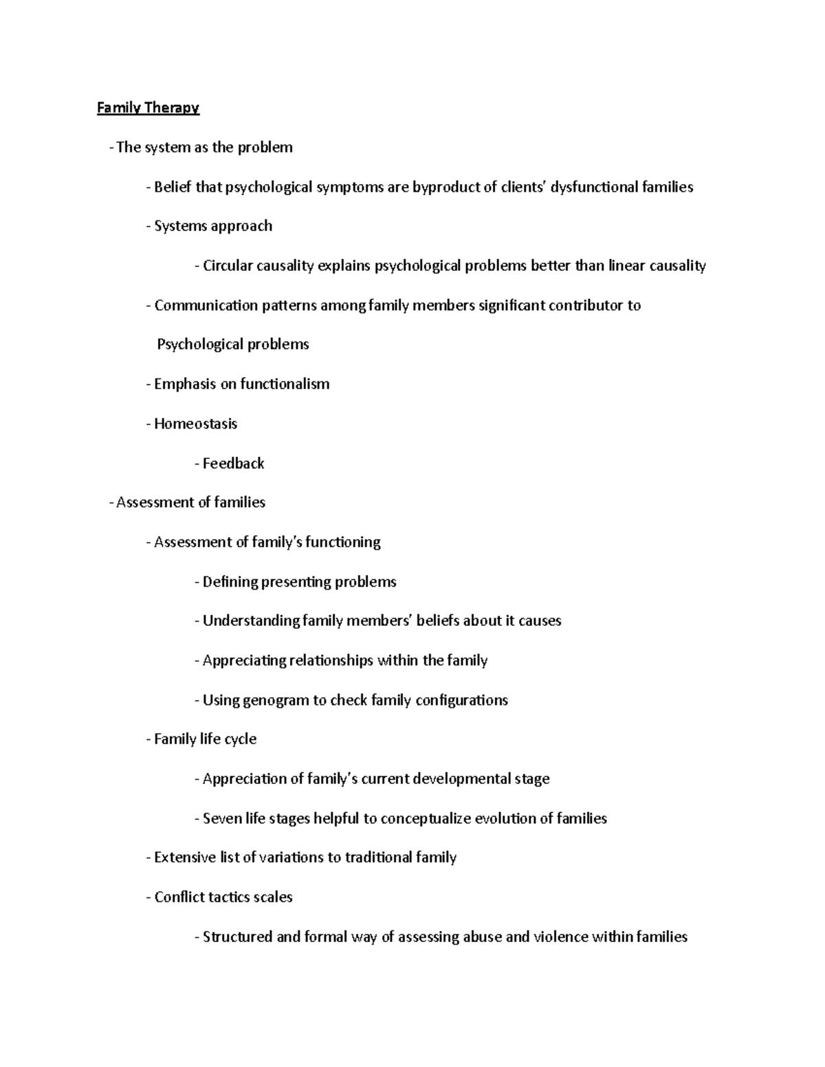 Family Therapy - Lecture Notes - Family Therapy - The system as the ...