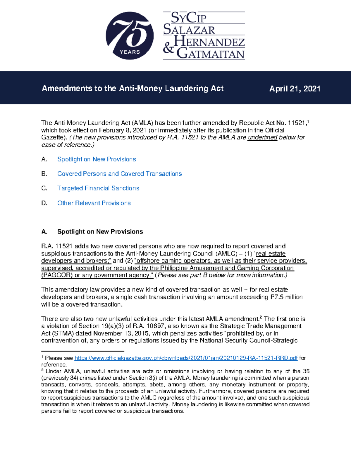 Sy Cip Law Amendments to the Anti Money Laundering Act RA 11521 ...