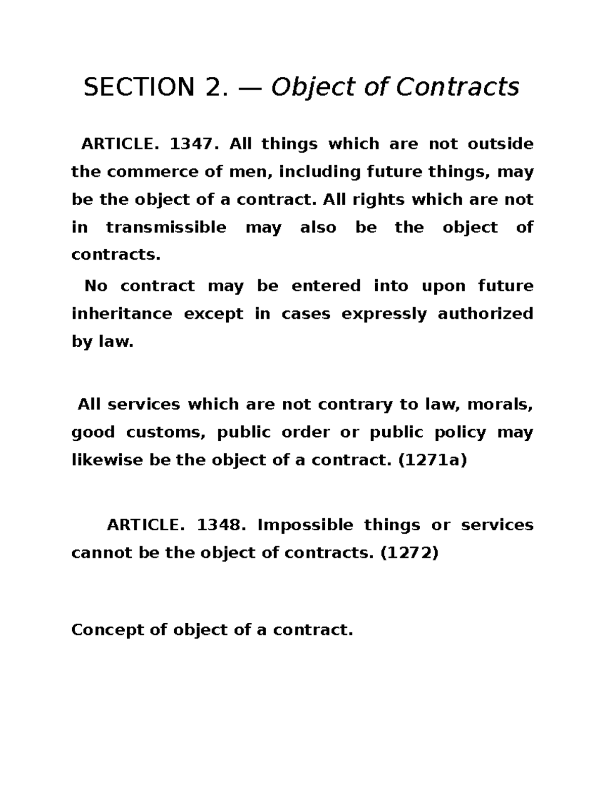 Section 2 — Object of Contracts SECTION 2. — Object of Contracts