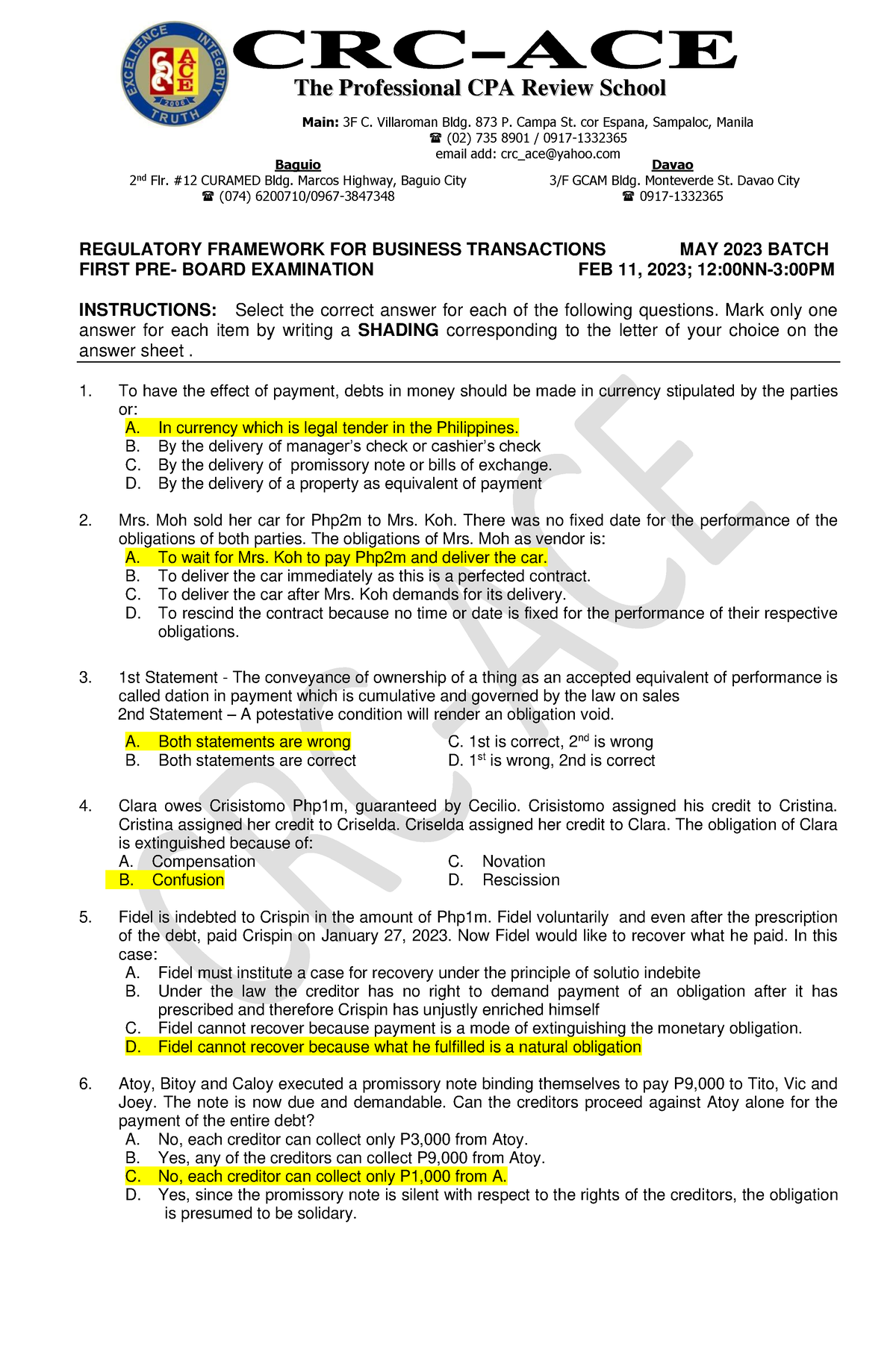 646009027 RFBT First Preboard May 2023 Batch - REGULATORY FRAMEWORK FOR ...