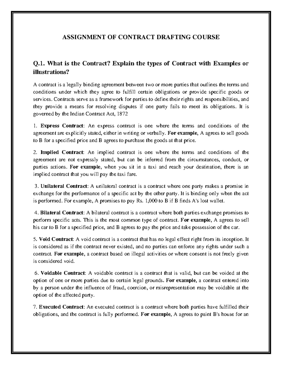 Assignment OF Contract Drafting Course With Answers ASSIGNMENT OF
