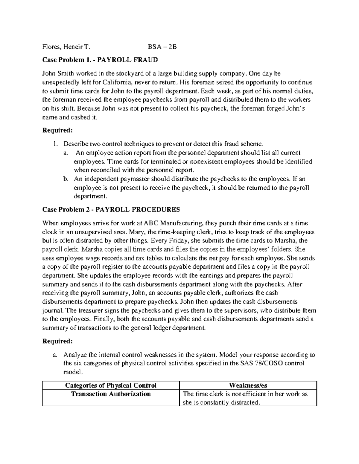 Activity on Payroll Procedure and Fraud - Flores, Heneir T. BSA – 2B ...