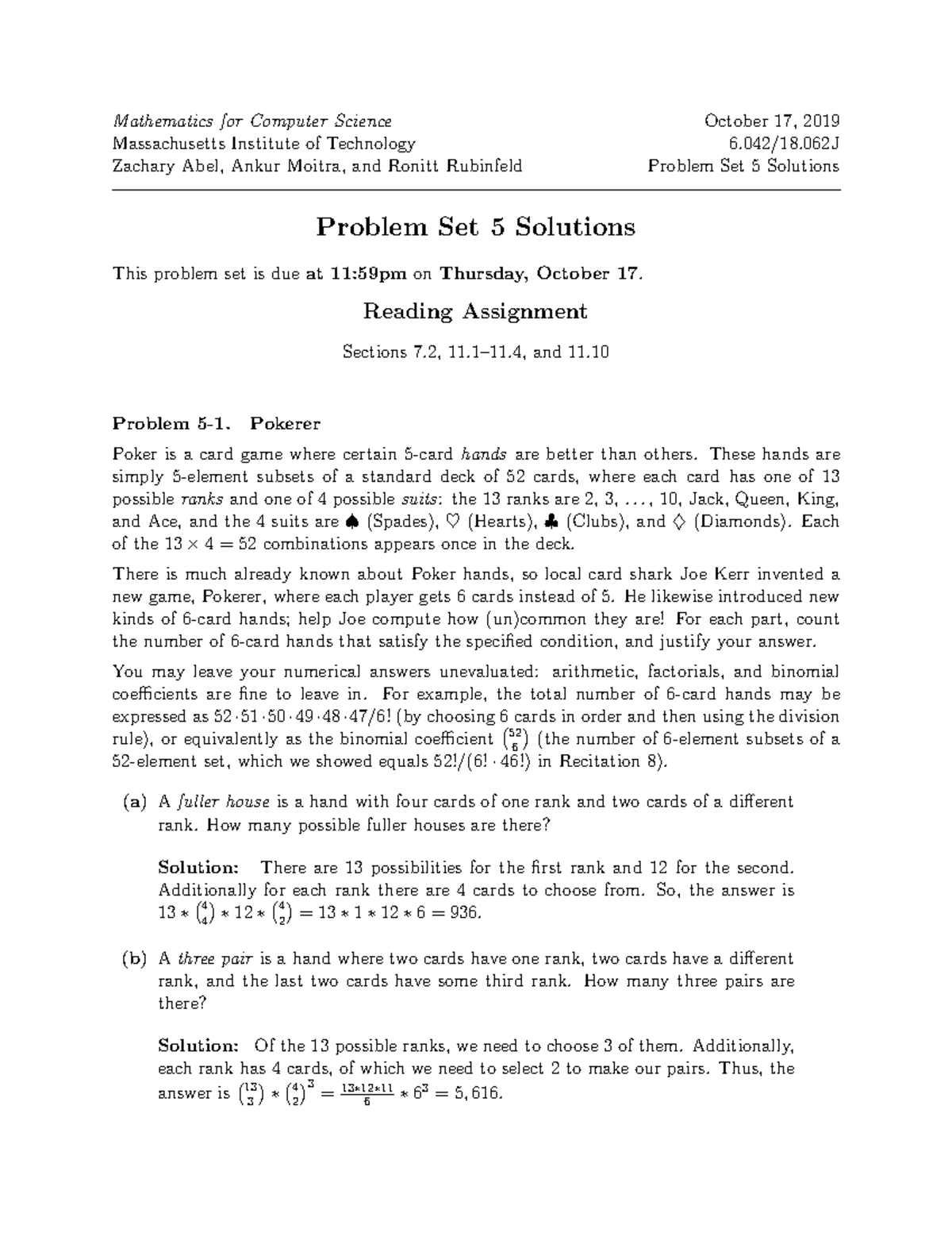 Problem Set 5 Solutions - Mathematics for Computer Science October 17 ...