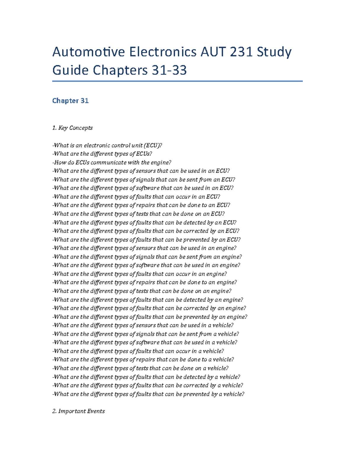 Automotive Electronics AUT 231 Study Guide Chapters 31-33 - Automotive ...