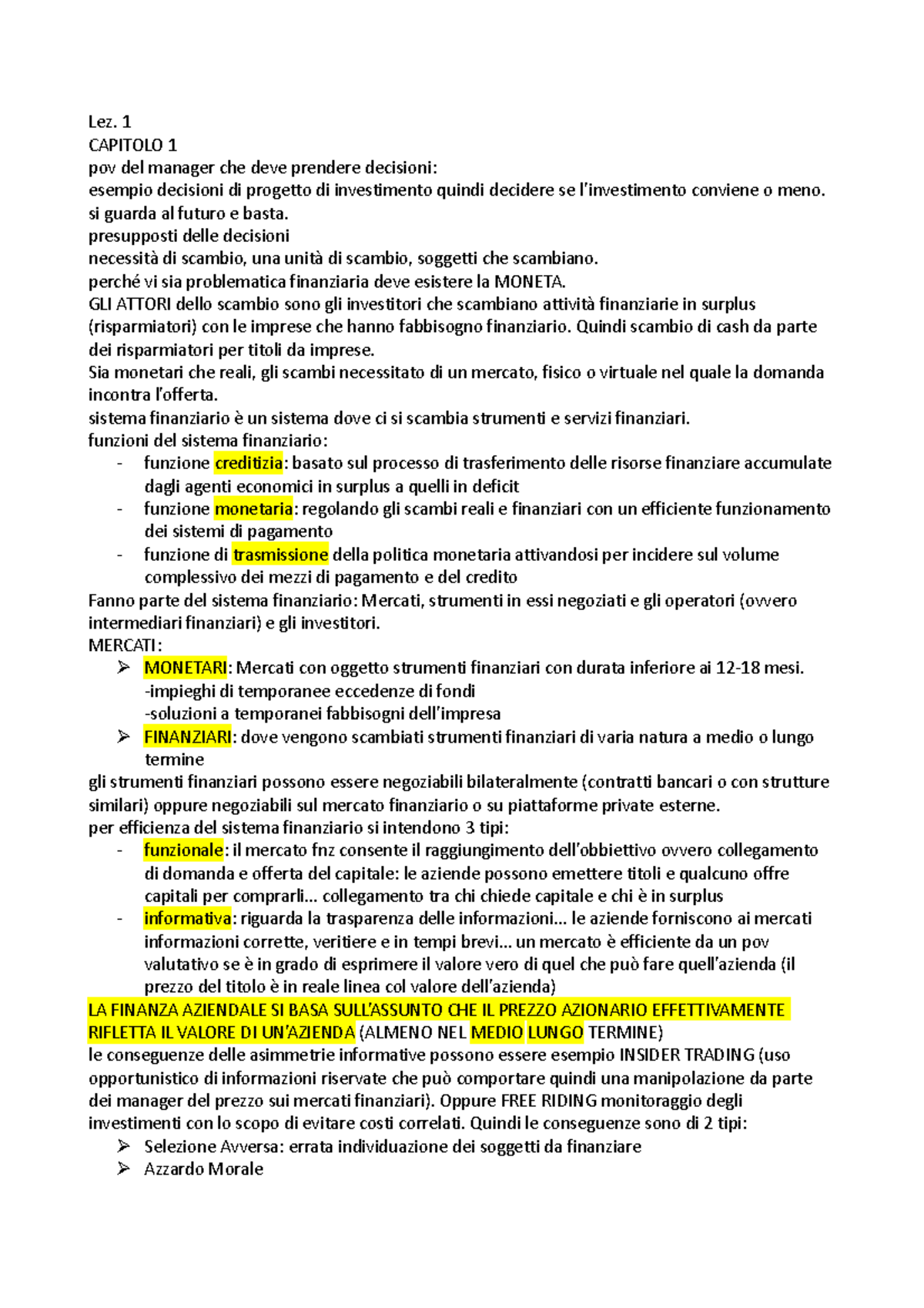 Finanza Aziendale lezione 1 - Lez. 1 CAPITOLO 1 pov del manager che ...