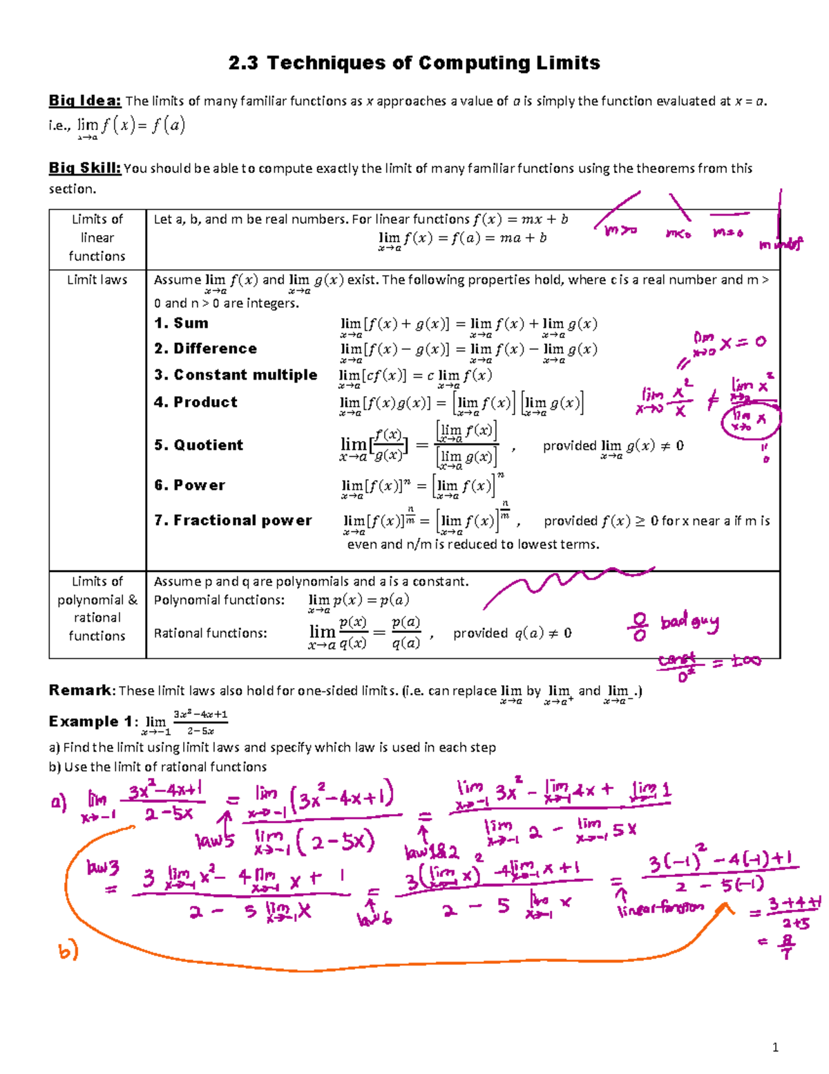 2.3, 2 - Chapter 2.3, 2.4 Review - 2 Techniques Of Computing Limits Big ...