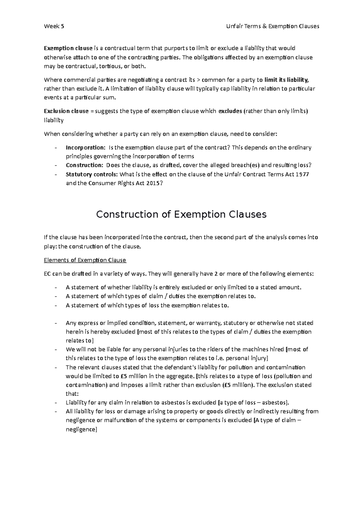 Unfair Terms & Exemption Clauses Exemption clause is a contractual