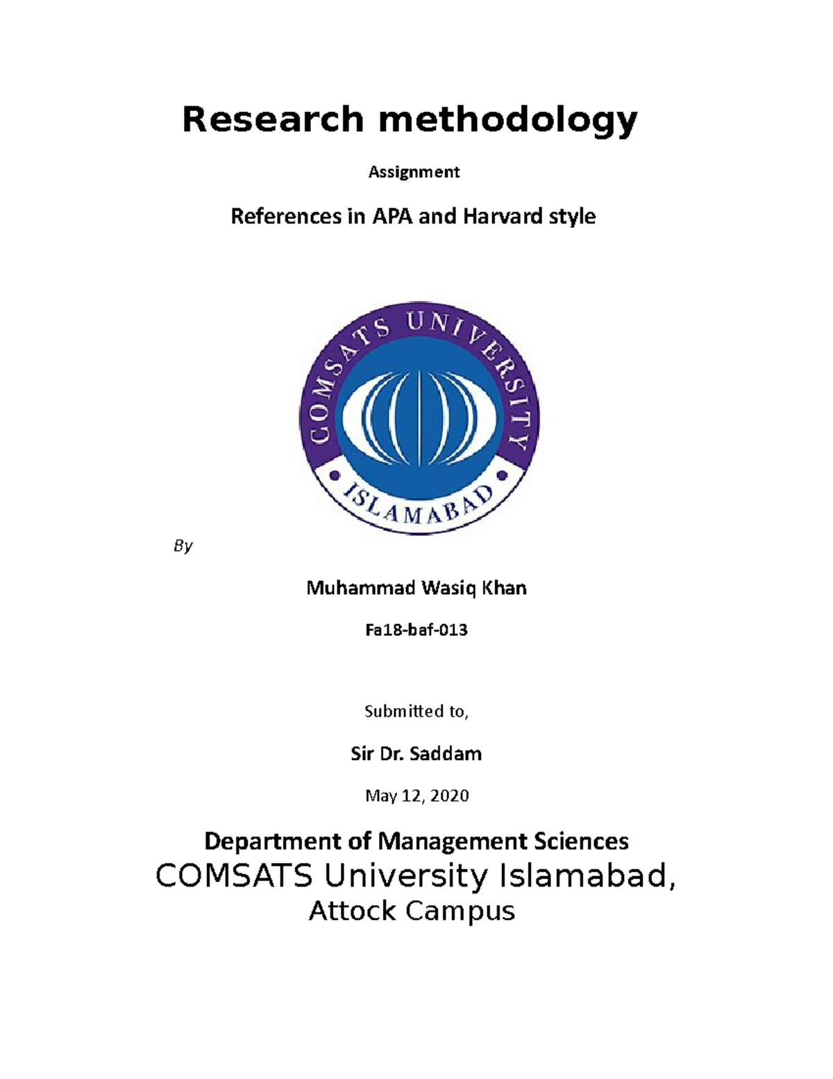 Reference assignment by muhammad wasiq - Research methodology ...