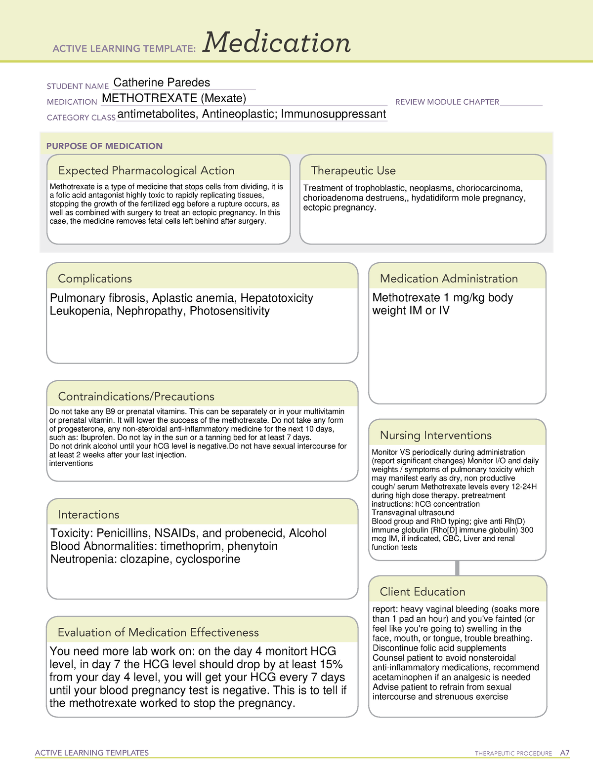 Methotrexate ati template ACTIVE LEARNING TEMPLATES THERAPEUTIC