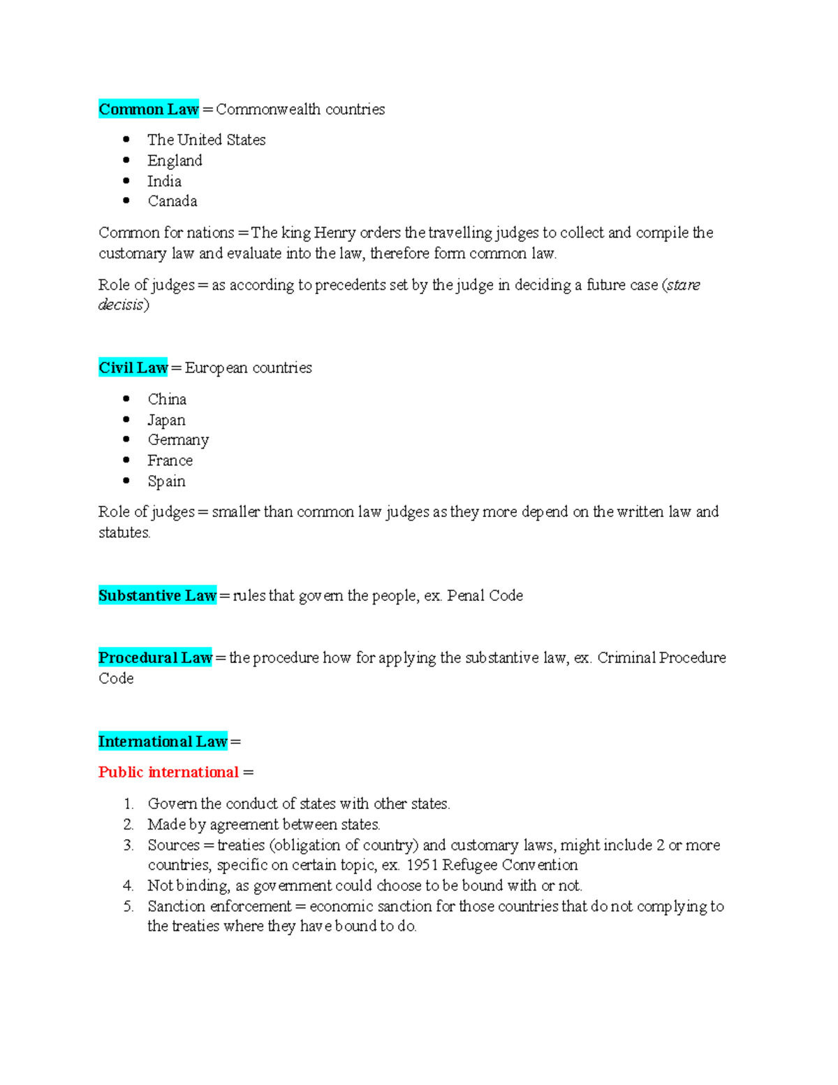 Classification of law (Notes) - Legal Method - MMU - Studocu