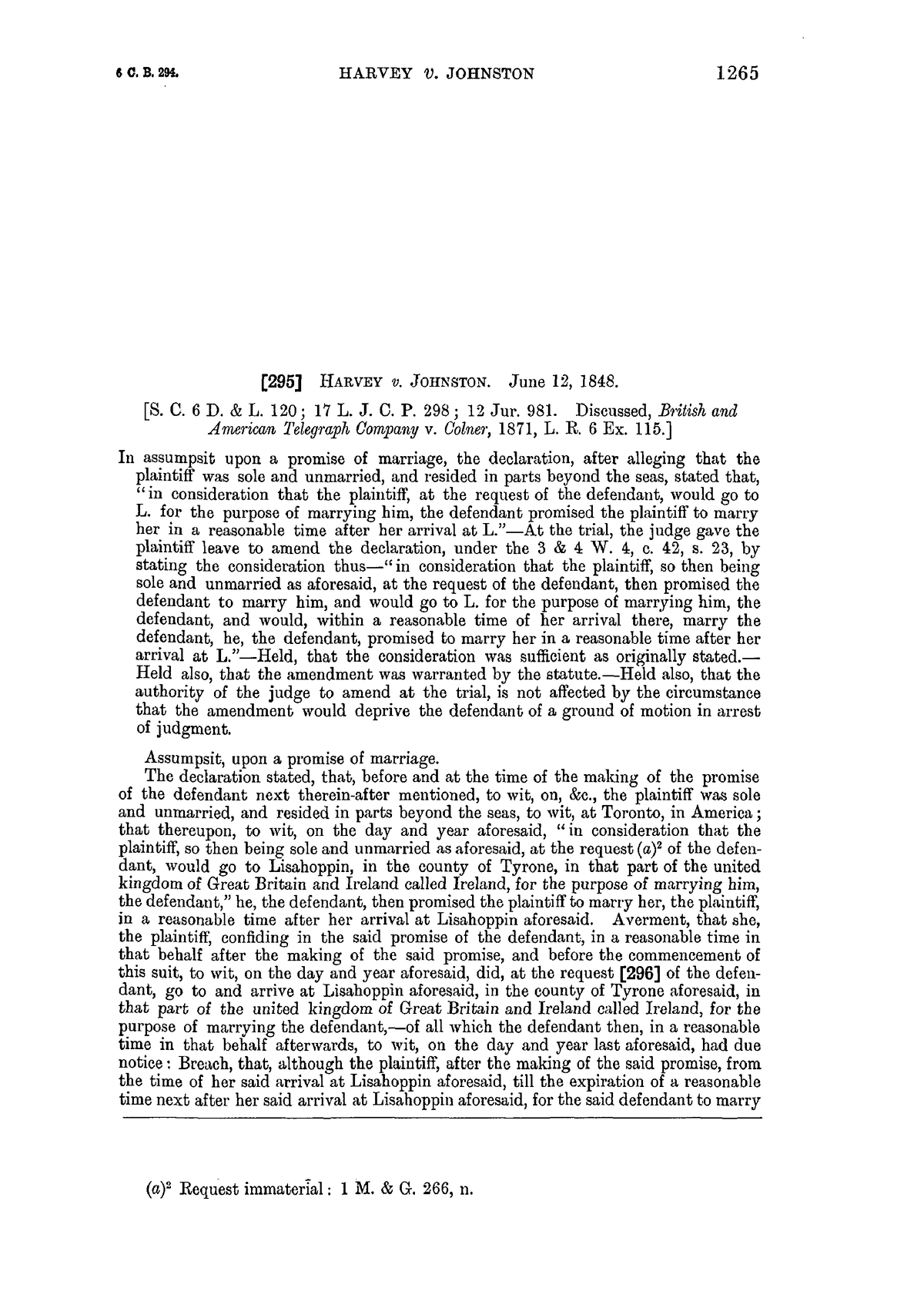 Harvey v Johnston (1848) 136 ER 1265 - Copy - 6C.B. HARVEY V. JOHNSTON ...