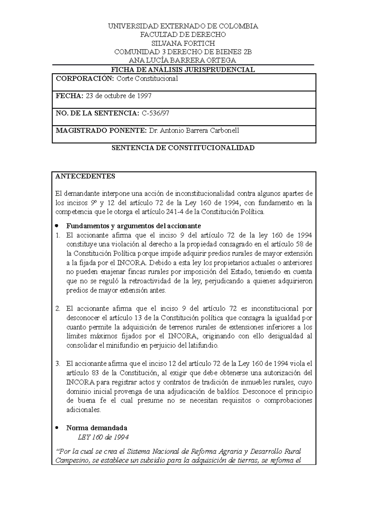 Ficha sentencia C-536-97 - Derecho Comercial - El Externado - Studocu
