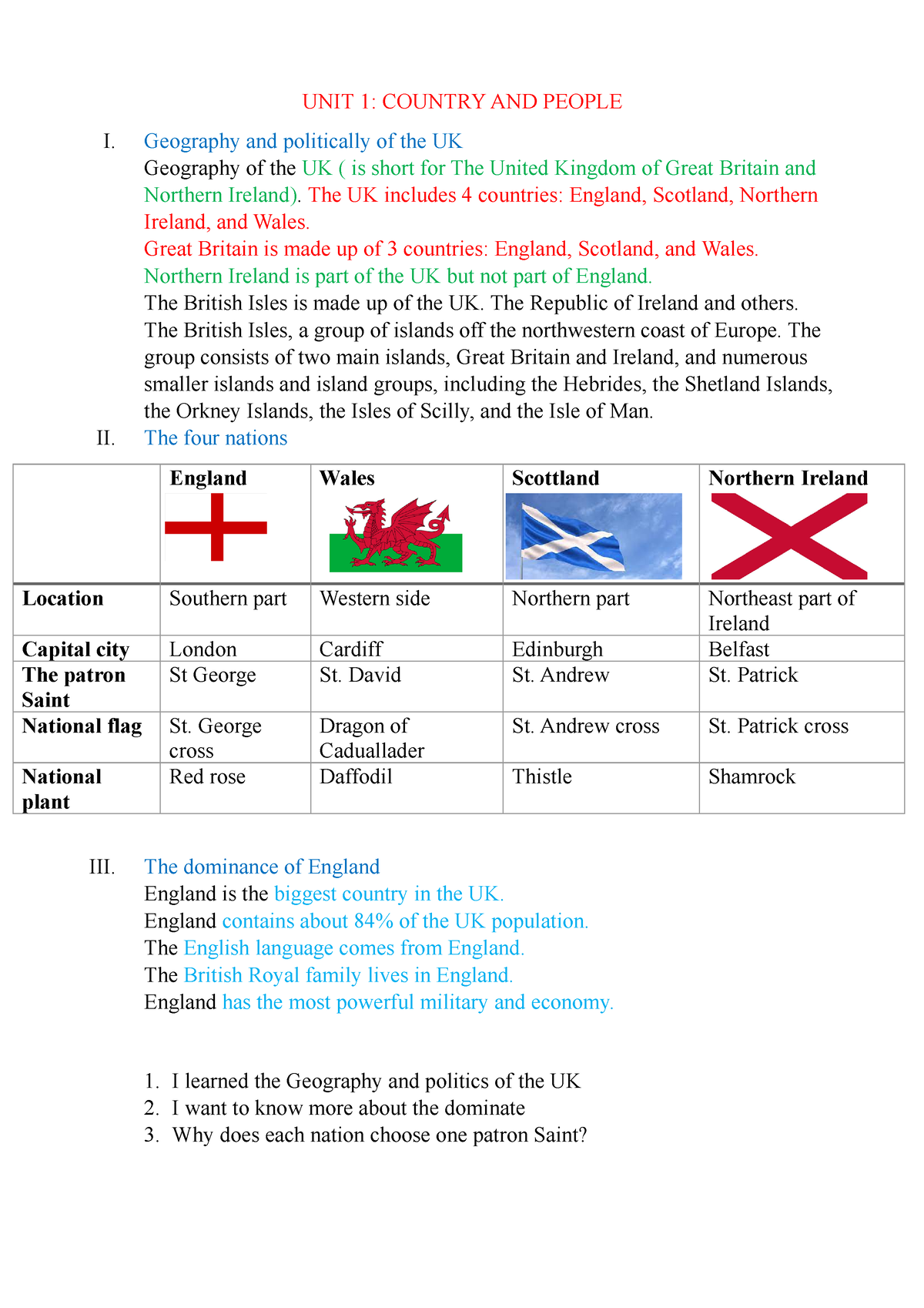 ÔN TẬP GIỮA KÌ - this is a summaries of the văn hóa anh - UNIT 1: COUNTRY AND PEOPLE I. Geography - Studocu