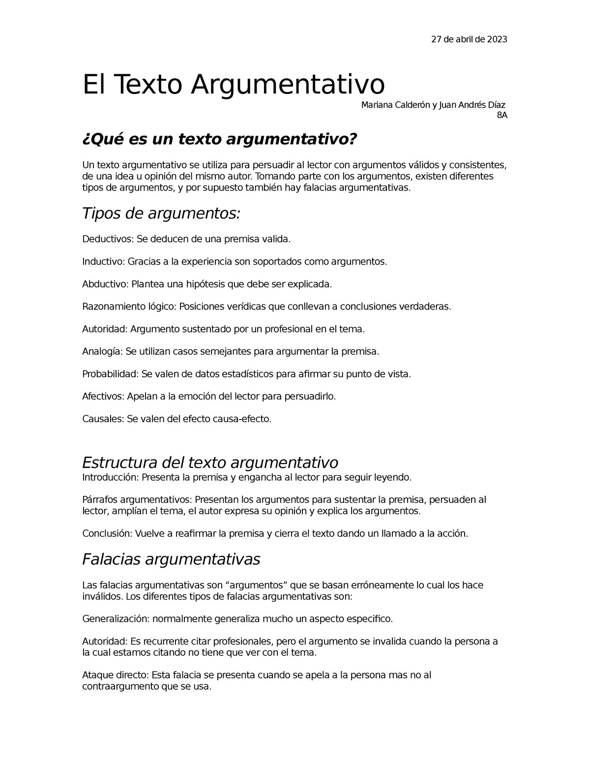 El Texto Argumentativo - 27 de abril de 2023 El Texto Argumentativo ...