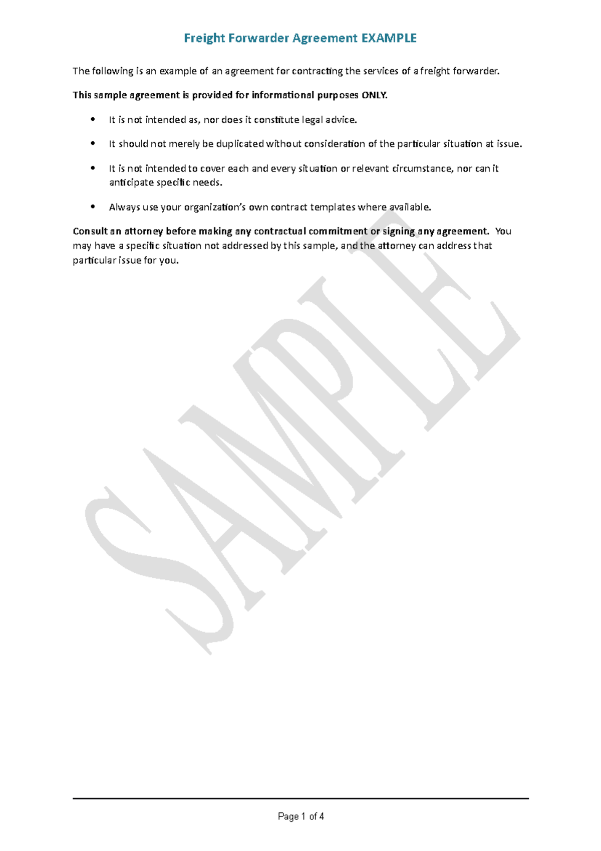 1 doc Freight Forwarder Agreement EXAMPLE The following is an