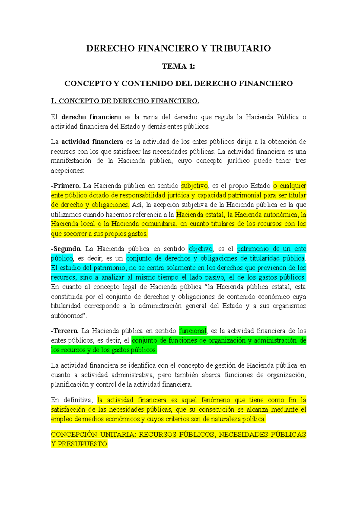 Apuntes - DERECHO FINANCIERO Y TRIBUTARIO TEMA 1: CONCEPTO Y CONTENIDO ...