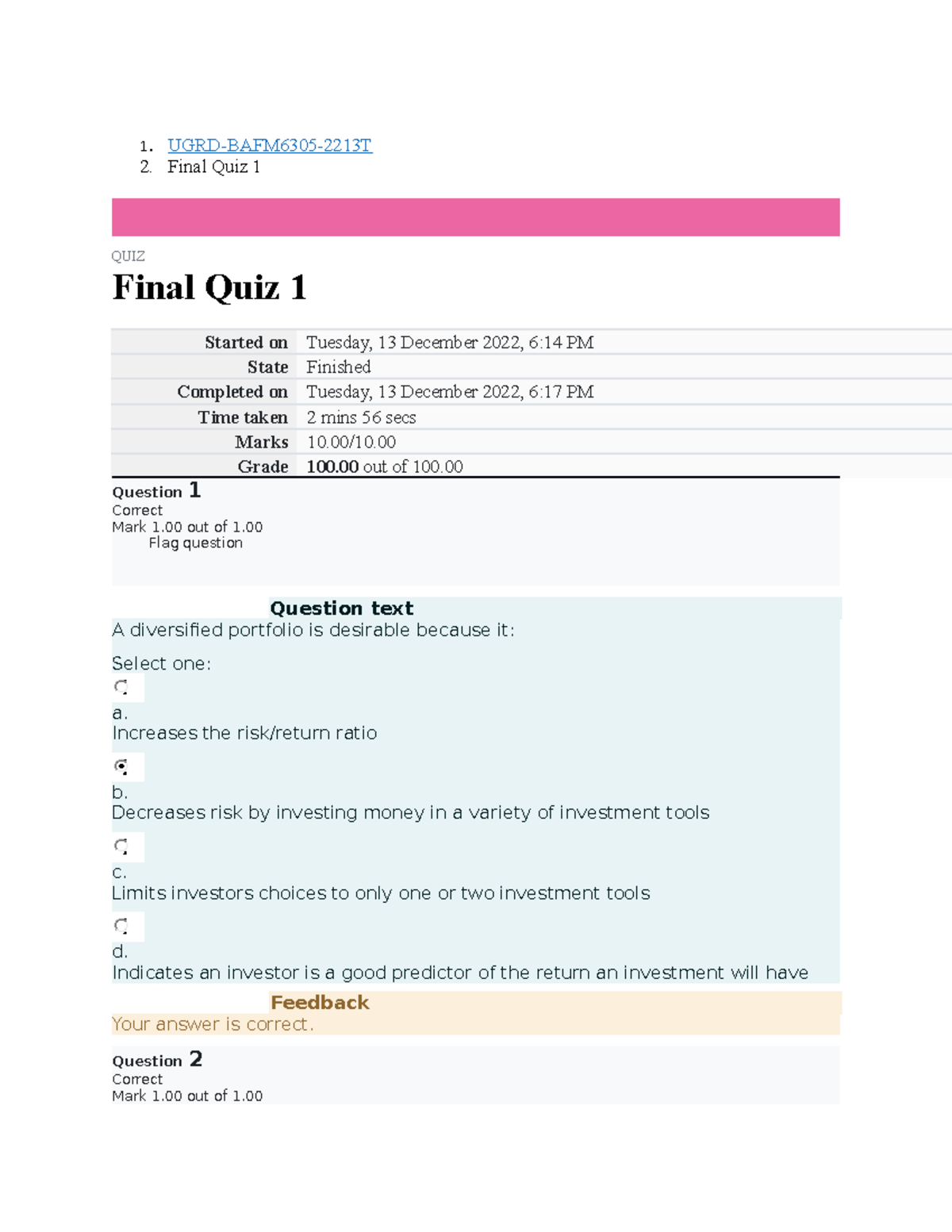 BAFM 6305 Investment And Portfolio Mgt Finals - 1. UGRD-BAFM6305-2213T ...