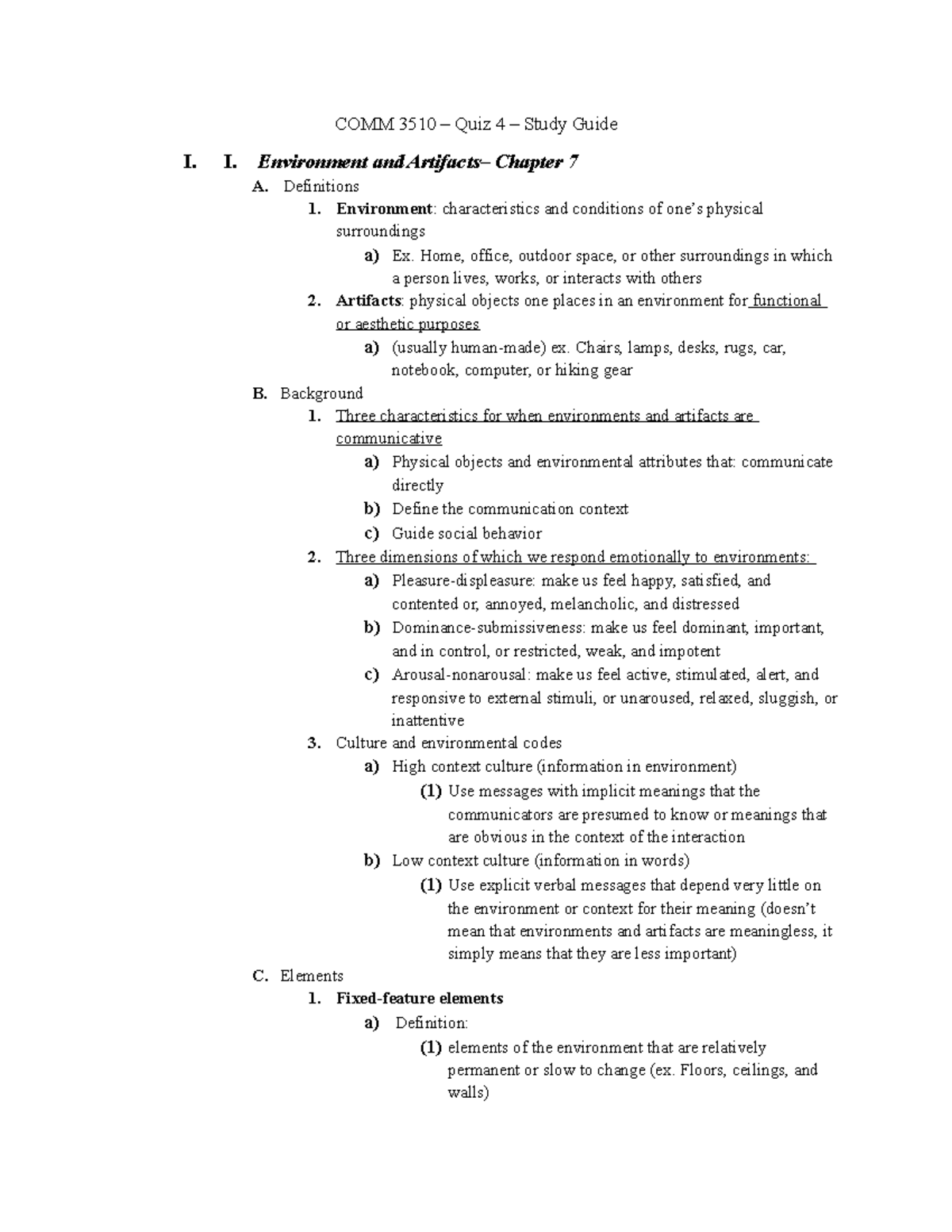 COMM 3510 – Quiz 4 – Study Guide - COMM 3510 – Quiz 4 – Study Guide I ...