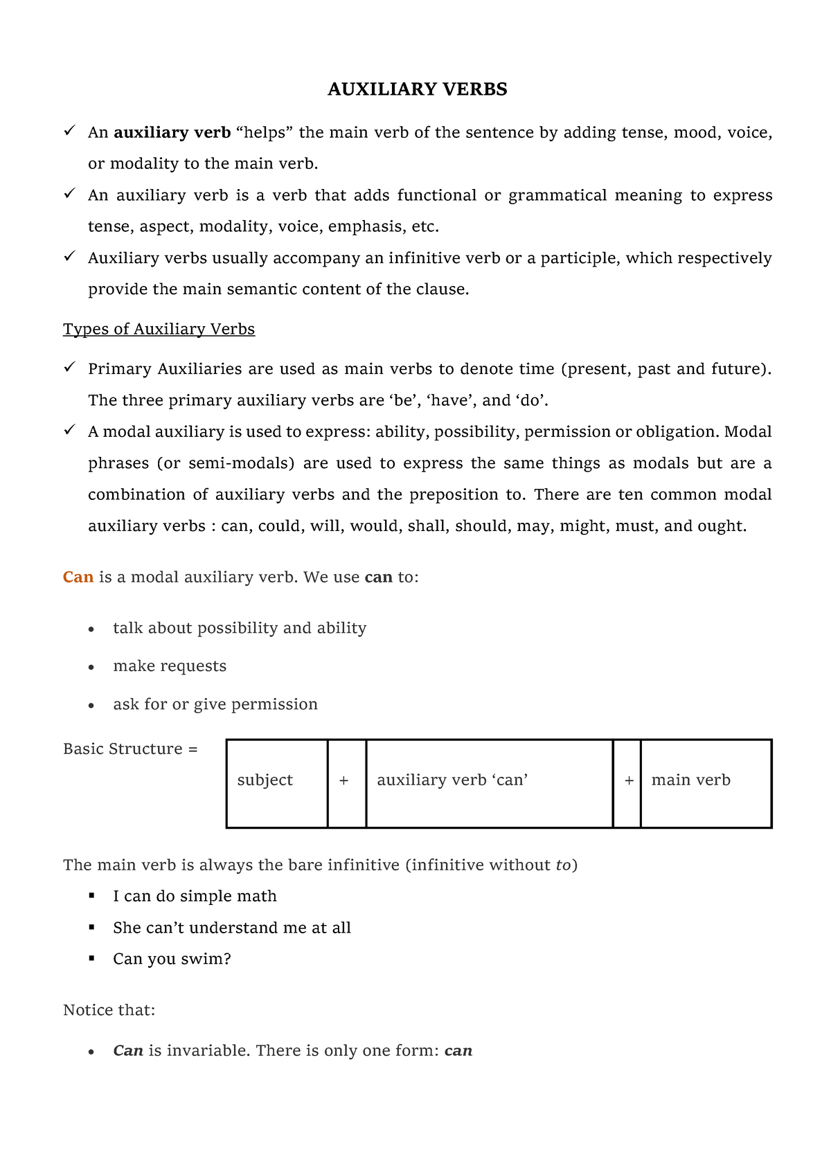 Auxiliary Verbs AUXILIARY VERBS An Auxiliary Verb helps The Main 