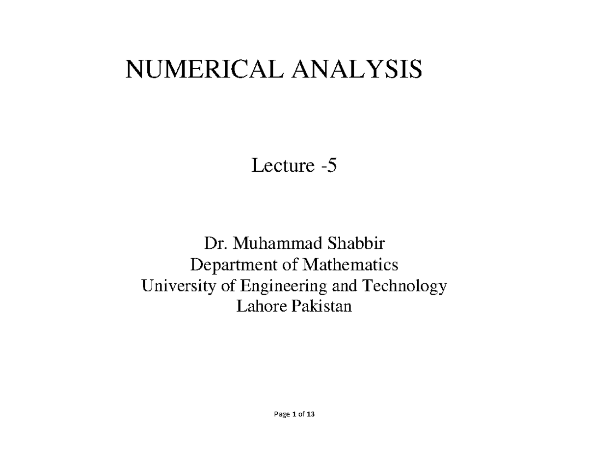 NA(Lec5) Numerical analysis problems NUMERICAL ANALYSIS Lecture