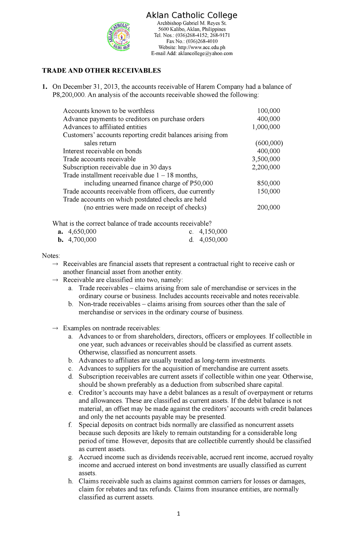 Receivables Summary About How We Can Deep Understanding About Receivable Studocu